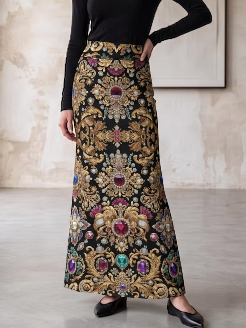 Conceptual Subculture Jeweled Baroque Maxi Skirt Large Rococo Gemstone Victorian